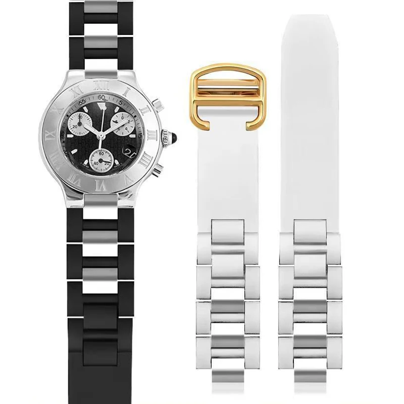 Водонепроницаемый резиновый ремешок для часов Cartier 21th Century Series, силиконовый черный, белый цвет, мужской и женский ремешок для часов, аксессуары 20*10 мм