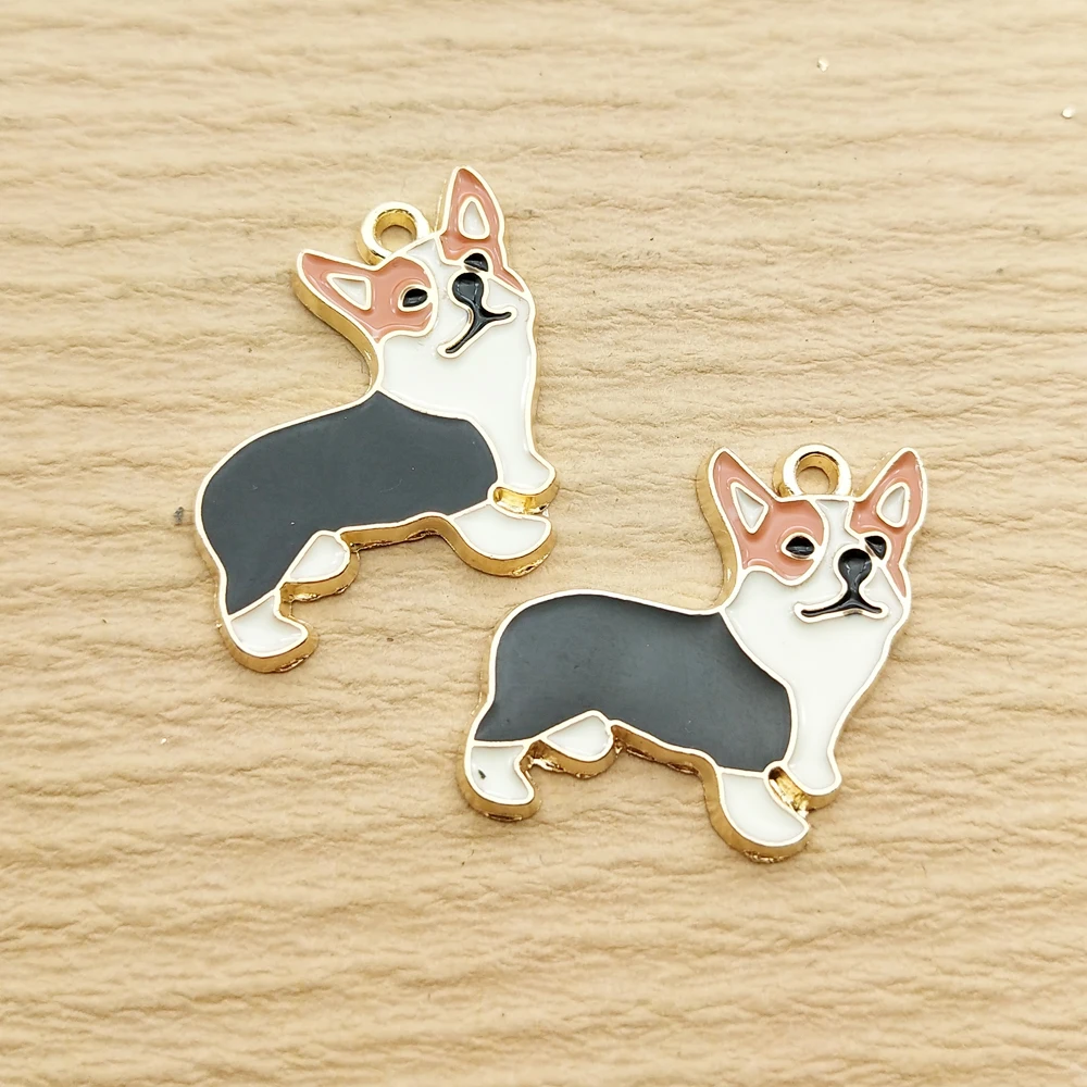 10pcs Dog Charm for Jewelry Making Enamel Necklace Earring Pendant Diy Accessories Alloy Metal Gold Plated