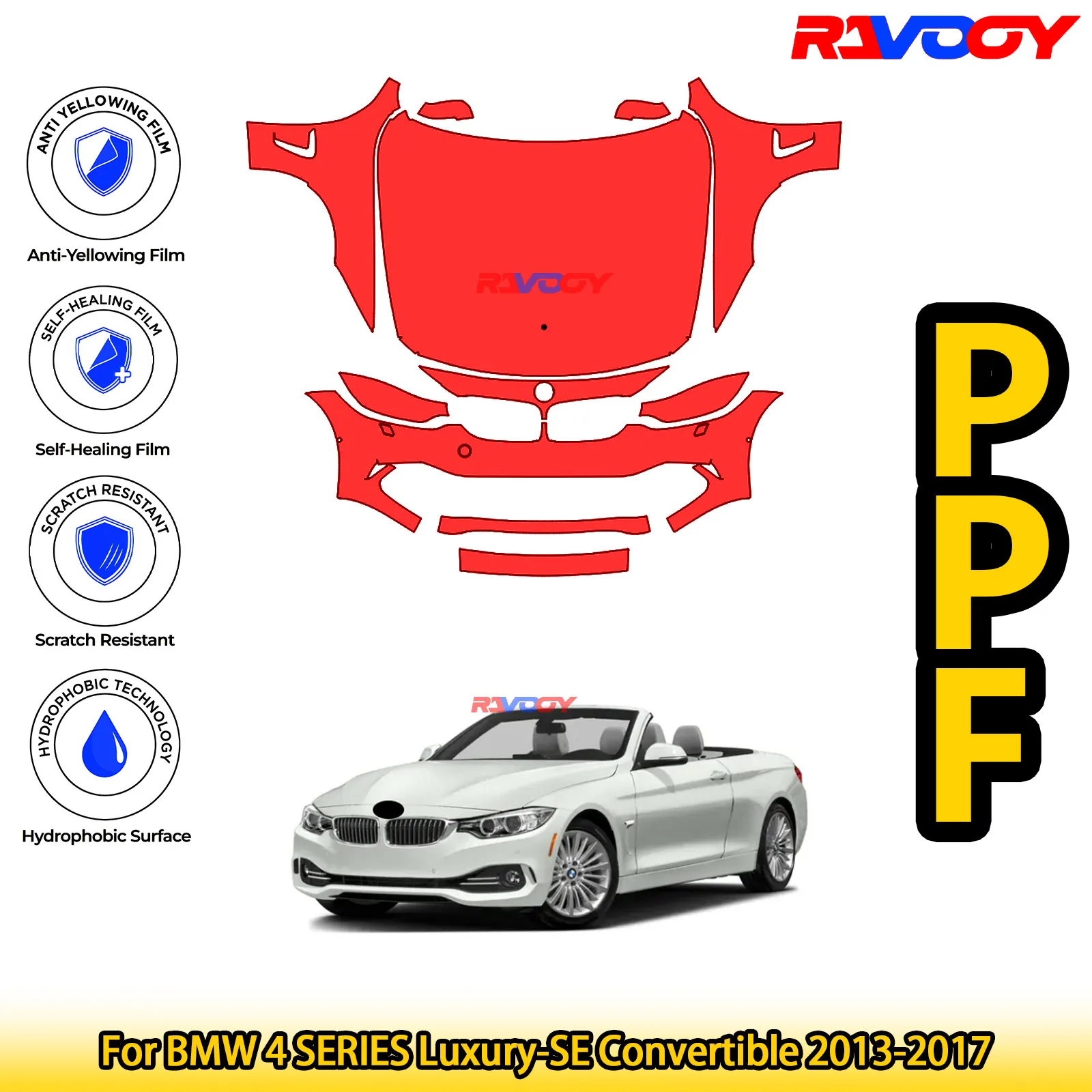 

For BMW 4 SERIES Luxury-SE Convertible 2013-2017 Glossy Matte Black Precut front PPF Kit Paint Protection Film