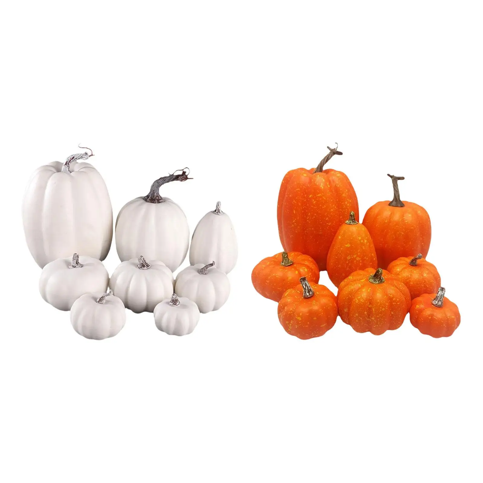 8 Pieces Artificial Harvest Pumpkins Assorted Size Stackable Halloween Decoration Realistic