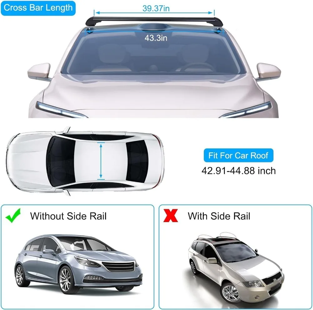 رف سقف السيارة العالمي مع قفل مضاد للسرقة، قضبان متقاطعة من الألومنيوم لدراجة كاياك، قابل للتعديل 42.91-44.88 بوصة، تحميل 165 رطل
