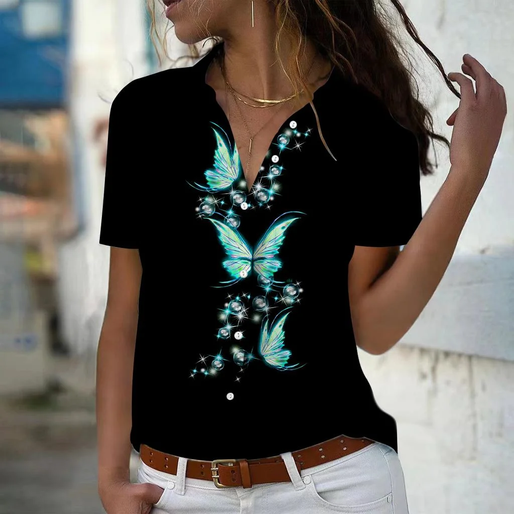 

Women's New Loose Shirts Fashion Short Sleeve Shirt Elegant Print Blouse Spring Retro Button Top Women's Summer Shirts Clothes