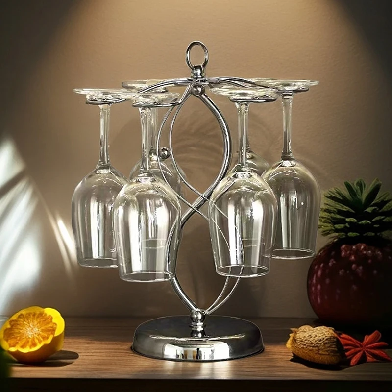 

Simple And Creative Red Wine Glass Rack Upside Down Disassembled And Assembled Iron Art Floor High Footed Glass Rack Decoration