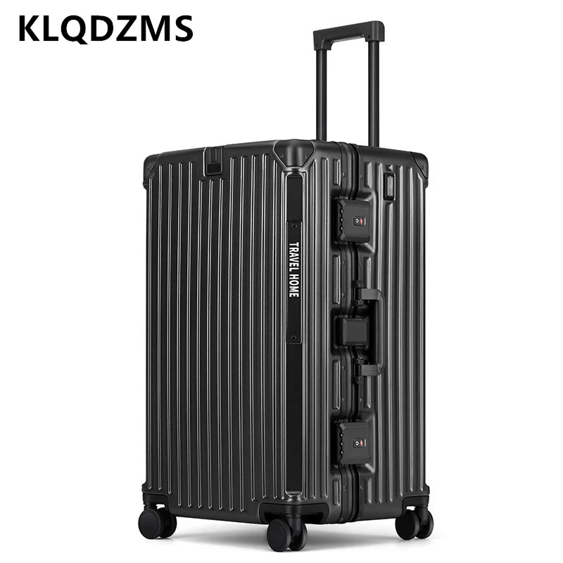 KLQDZMS 24"26"28"30 Inch The New Suitcase Men's Aluminum Frame Trolley Case Women's Large Capacity Password Box Rolling Luggage