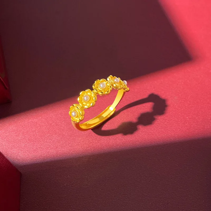 

Роскошное женское модное легкое роскошное кольцо из чистого золота 9999 пробы из настоящего золота 24 карата с красивым цветком