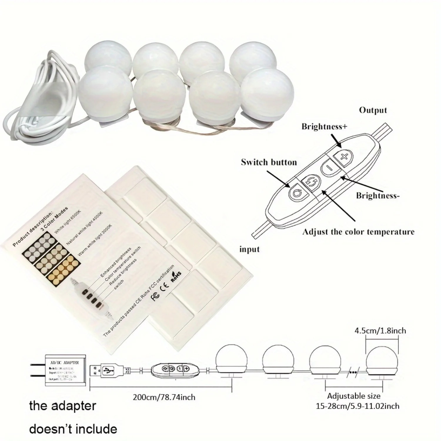 1 Satz LED-Kosmetiklichter für Spiegel, LED-Make-up-Spiegellicht mit 3-farbigen Lichtern, Spiegellampe, schönes Geschenk für Frauen, Ehefrau, Liebhaber, Gi