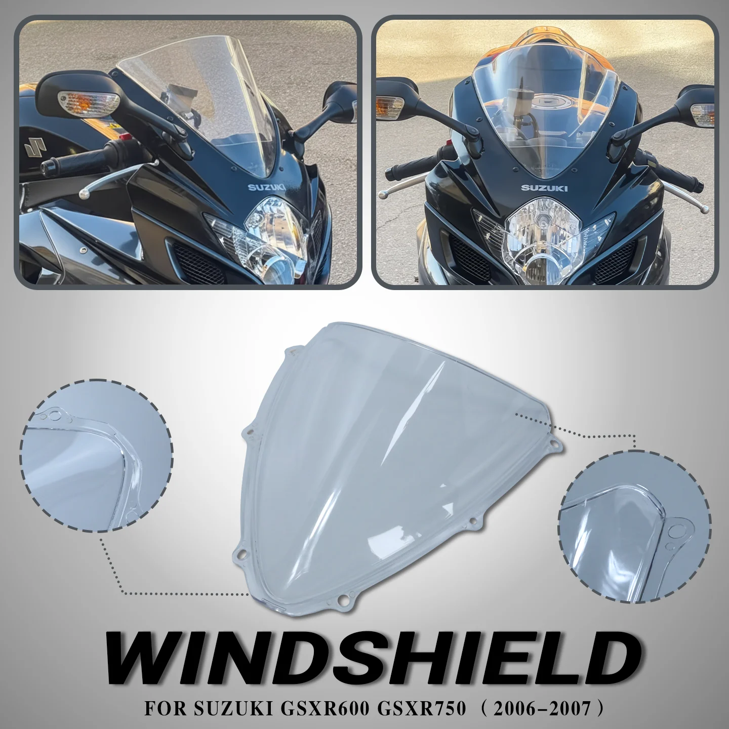 GSXR600 الزجاج الأمامي لسوزوكي GSXR600 GSXR750 الدراجات النارية فقاعة مزدوجة الزجاج الأمامي GSXR750 الزجاج الأمامي هدية 2006-2007 #1