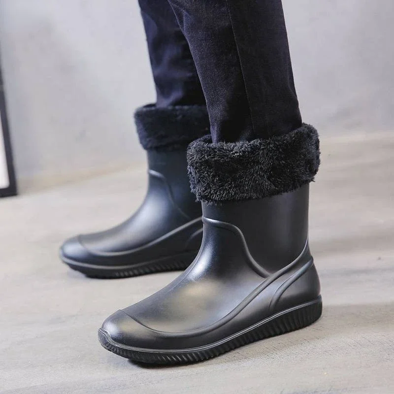 High Quality Men Rain Boots Mid-calf Waterproof Work Boot Spring Fall Fishing Boots Men Keep Warm Winter Rain Shoes Botas Hombre