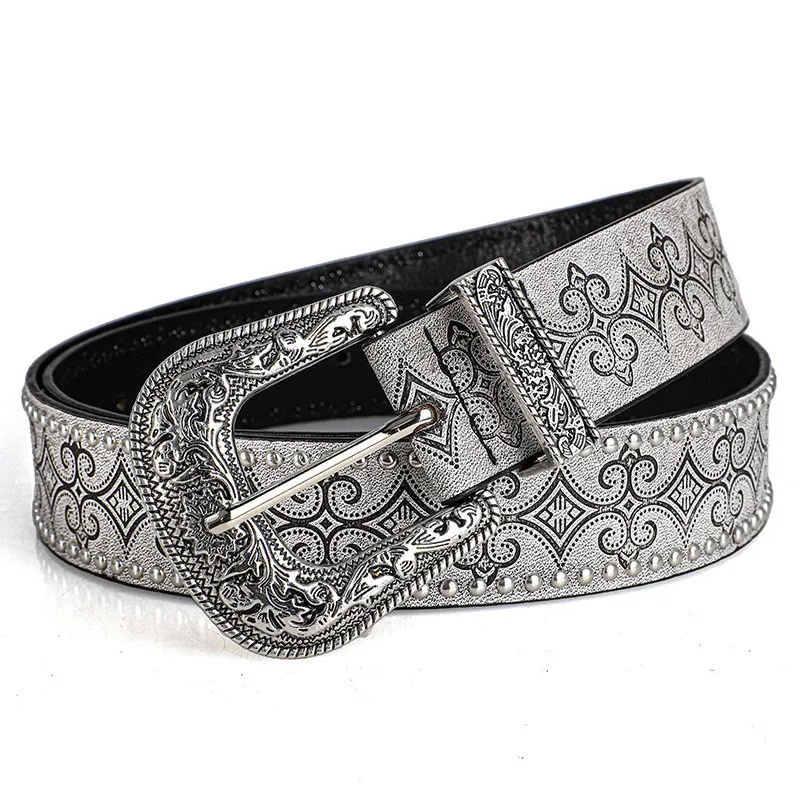 Western-Cowboy-Gürtel – Vintage-Punk-Stil, geschnitzte Schnalle, PU-Ledergürtel, lässige Trend-Accessoires, Y2K-Taillengürtel, für Männer und Frauen – Detail 5