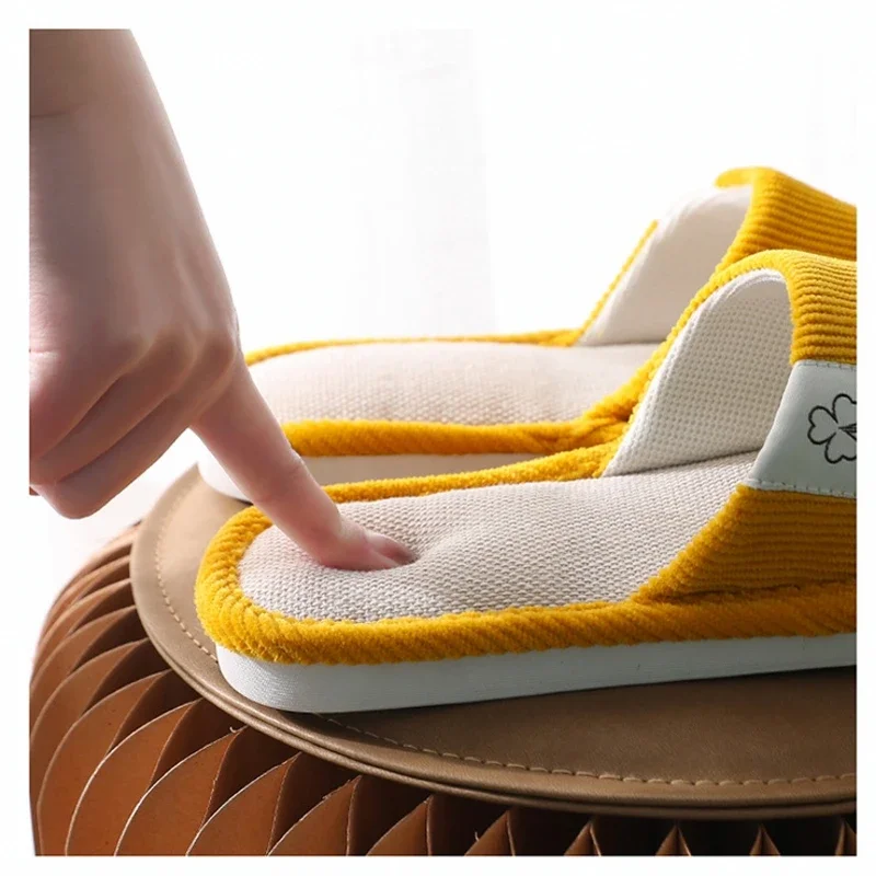 Women Indoor Slippers Corduroy Floor Flat Shoes Comfort Anti-slip Home Flax Linen Slipper Unisex Woman Men House Cotton Slides