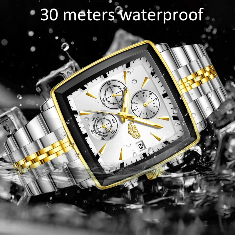 LIGE أزياء رجالي ساعات العلامة التجارية الفاخرة مضيئة للماء كرونوغراف تاريخ رجل ساعة اليد الرياضة في الهواء الطلق ساعة كوارتز الرجال