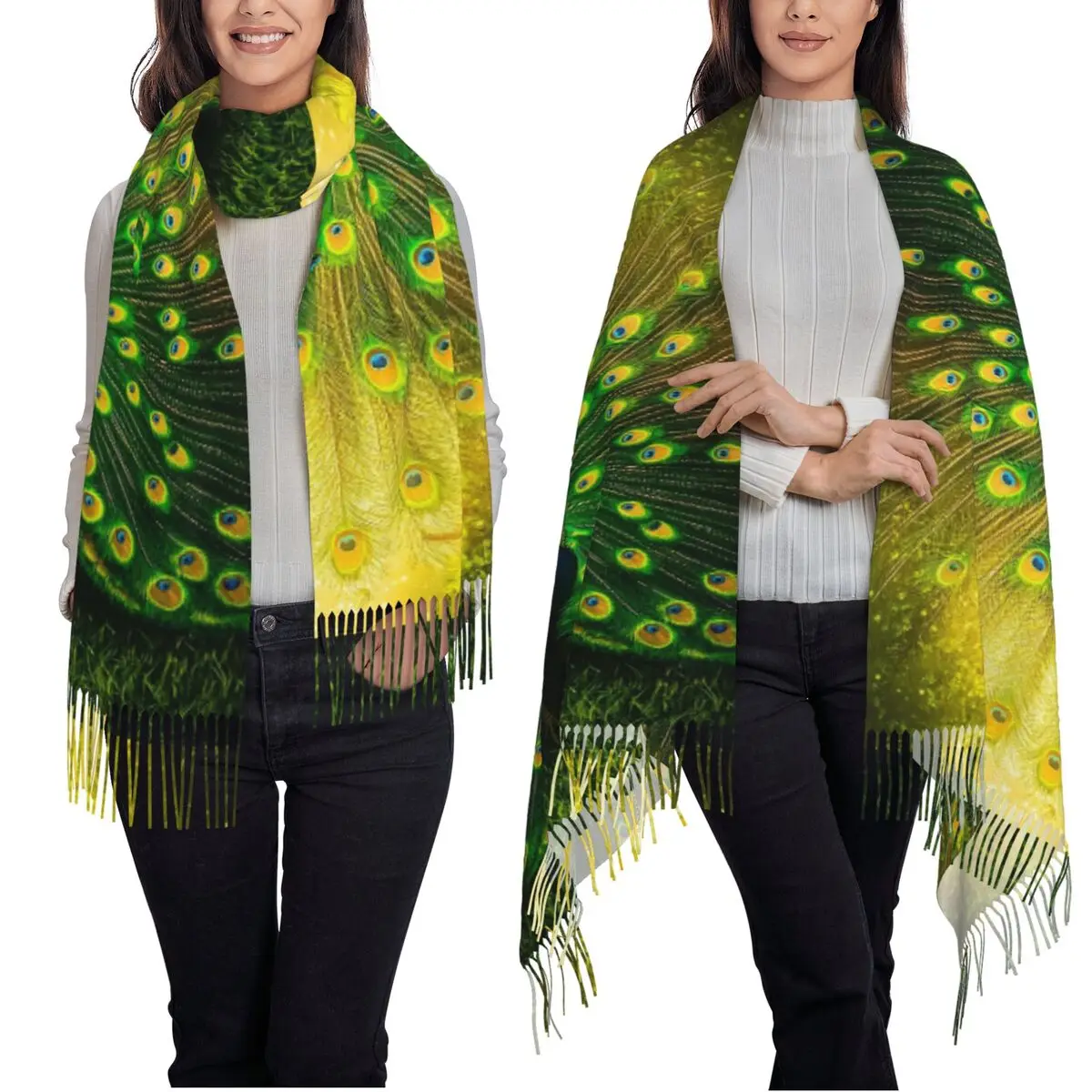 Peacock Cute And Beautiful Feather Animal Scarf Tassel Scarves Women Soft Warm Shawls and Wraps Long Fall Winter Shawl Wrap