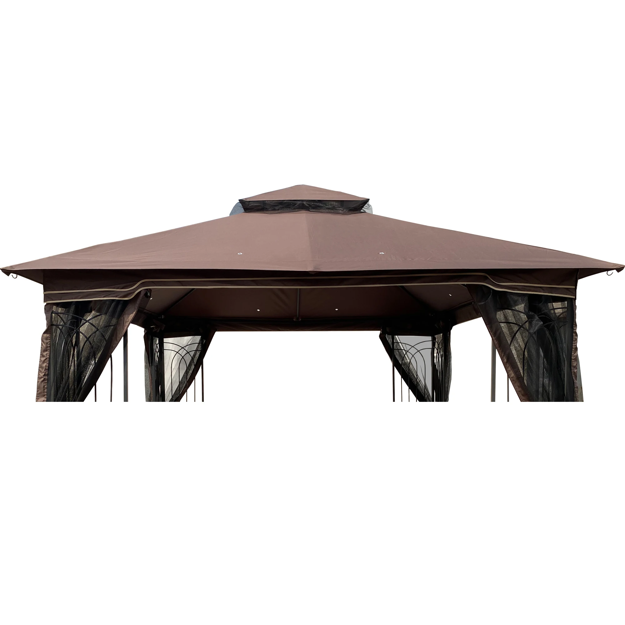 [Flash Sale]10 x 10 Ft Patio Double Roof Gazebo Replacement Canopy Top Fabric Brown/Gray[US-Stock]