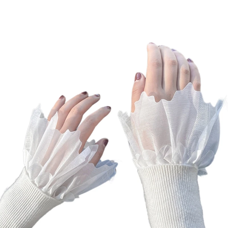 Elaborate Detachable Sleeves Cuffs White Women Lace Wedding Flouncing Ruffled Paired Wrist Warmer Ruffled for Sweater