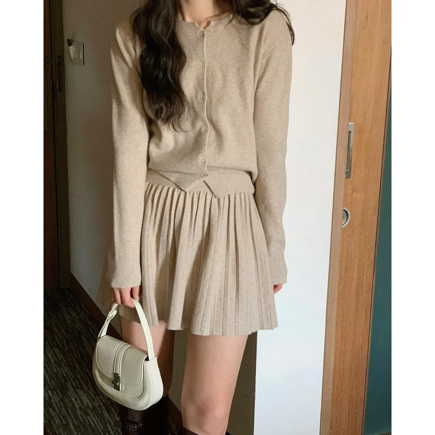

Versatile Knitted Open Cardigan And Skirt Set Women's Faion Spring Autumn Winter Seasonal Wear Casual Street Sle
