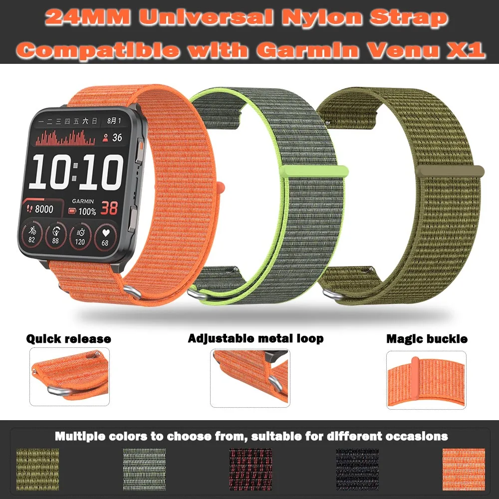 24 mm Uhrenarmband für Garmin Venu X1 Uhrenarmbänder, Nylon-Sport-Ersatzarmband, atmungsaktives Armband für Garmin Venu X1-Armbänder