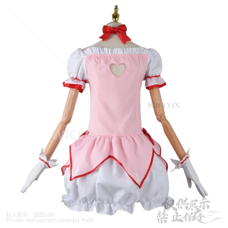 Anime Magical Girl Costume Cosplay Kaname Madoka Kawaii Lolita Abito rosa Parrucche Scarpe Puella Magi Madoka Per Halloween Personalizzato