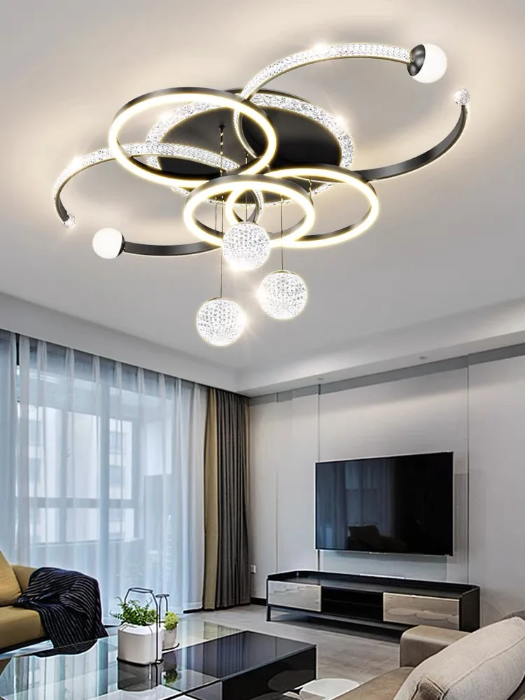 2024 New Modern Round Led Black Living Room Pendant Light Kitchen Restaurant Glossy Pendant Light Interior Decoration