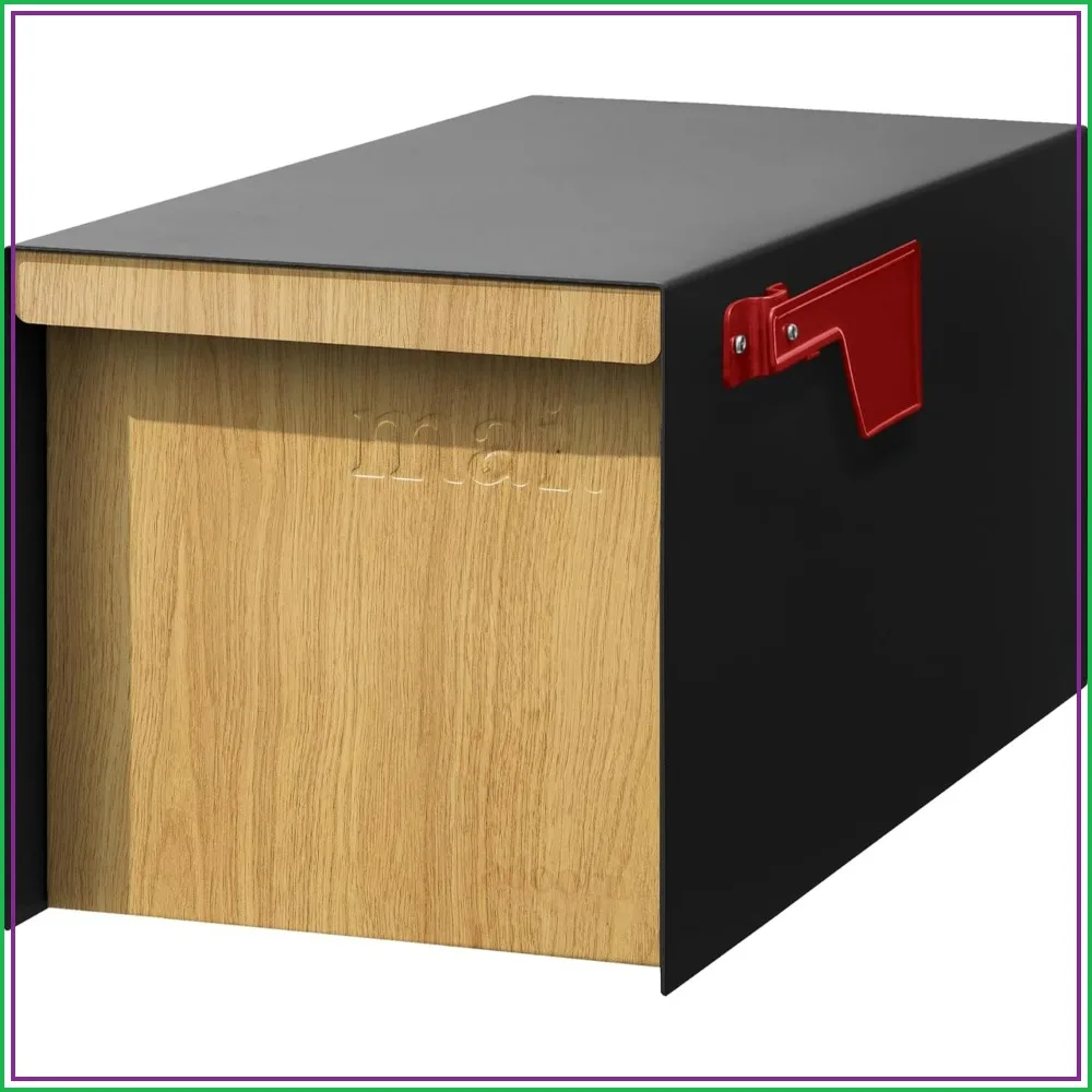 Large Post Mount Outdoor Mailbox Weatherproof Steel Magnetic Closure White Oak