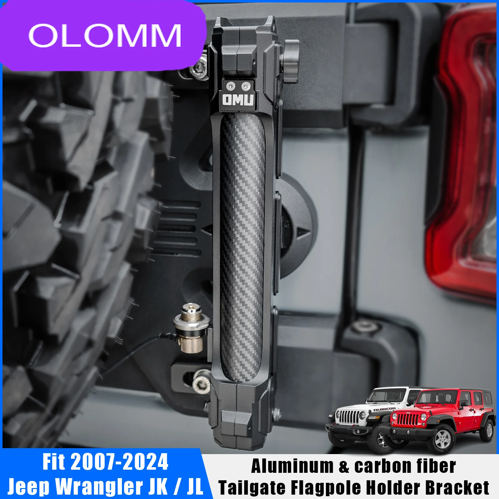 OMU 4x4 Aluminum Tailgate Flagpole Holder Bracket For Jeep Wrangler JK JL 2007-2024 Off Road Flag Mount Accessories