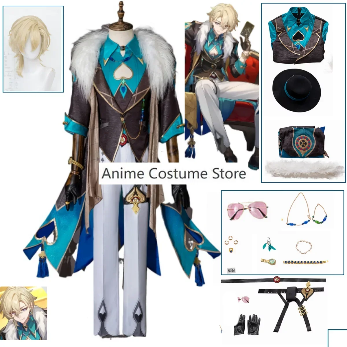 Game Honkai Star Rail Aventurine Cosplay Costume Glasses Hat  Party Suit Halloween Carnival Uniform Anime Convention Clothes