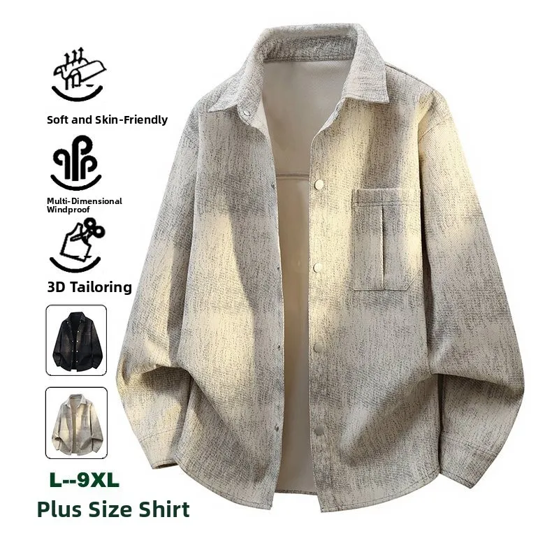 

New 2026 Large Size Long Sve Men's irt Hong Kong Sle Printed Collar Trendy Brand Casual Cotton Geometric Patterned