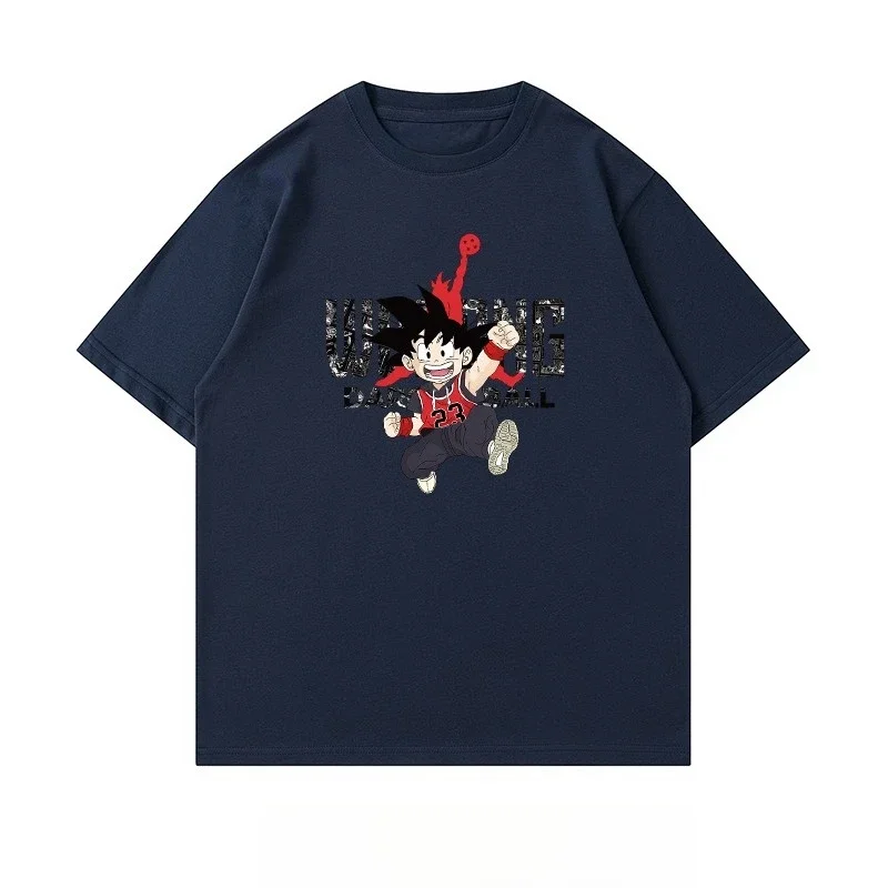 Japanese Trendy Brand Dragon Ball Goku Short-sleeved T-shirt Men's Summer Pure Cotton Loose Basketball Sports and Leisure  Top