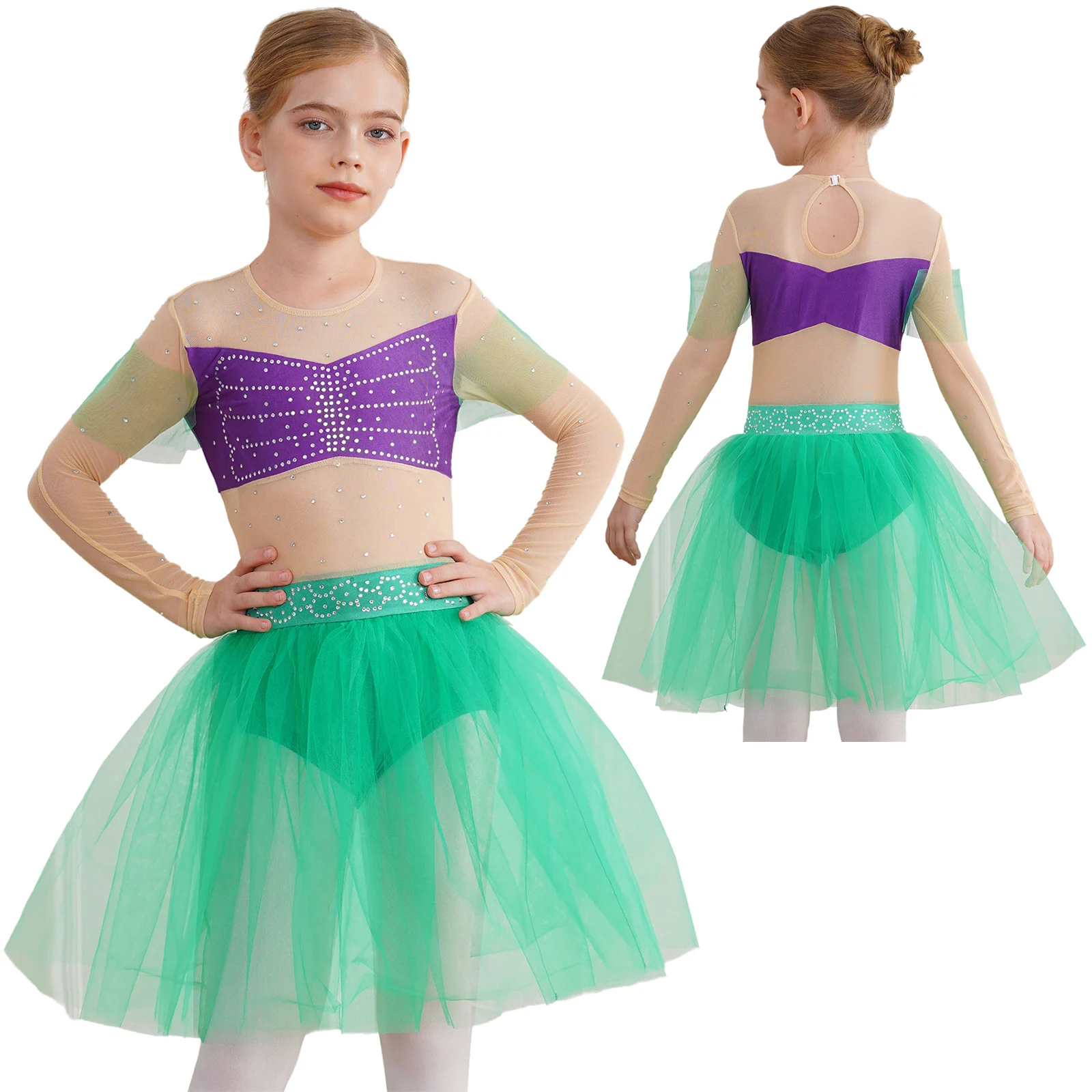 Girls Mermaid Princess Dress Halloween Cosplay Costume Ballet Dance Performance Long Sleeve Sequins Tutu Dress One Piece suit