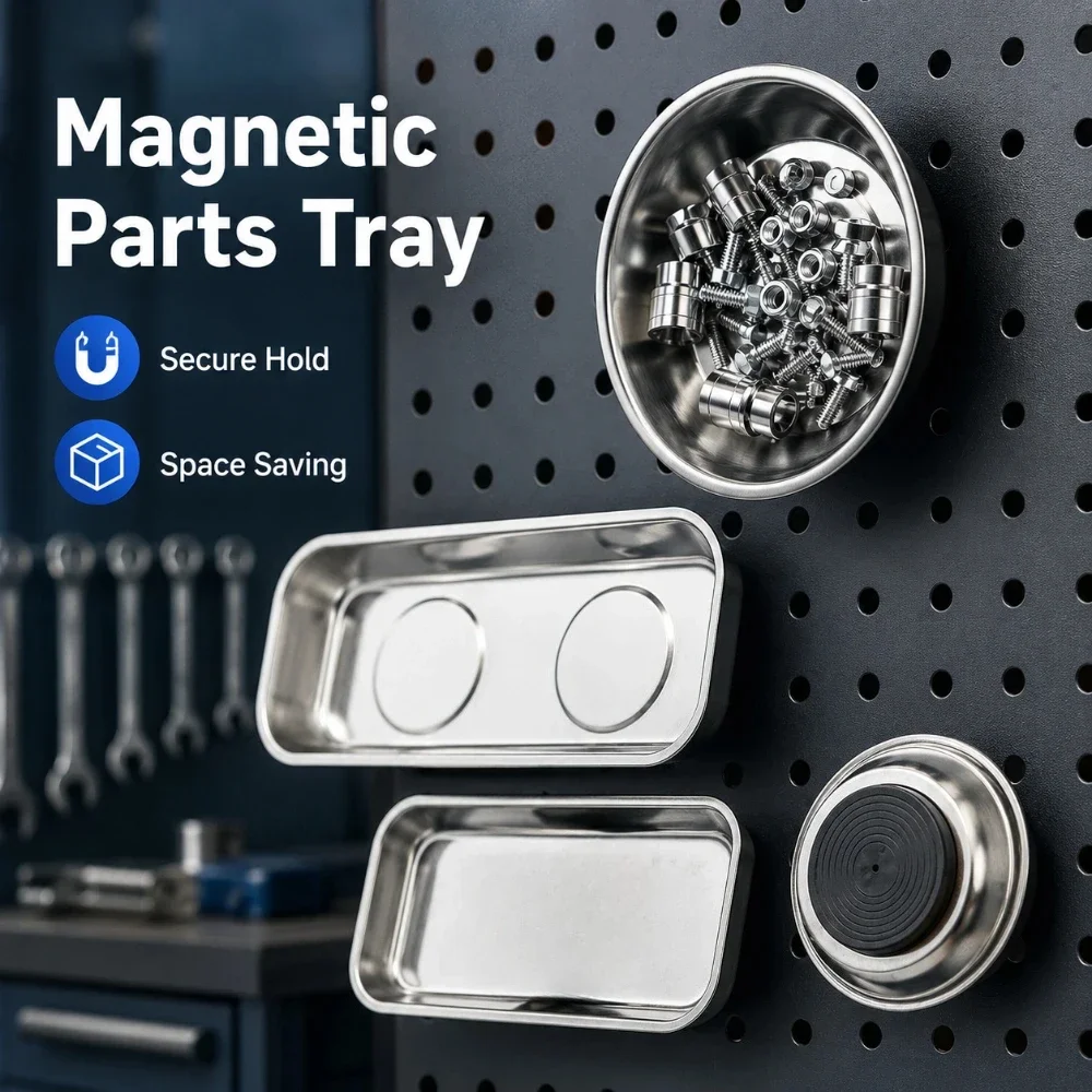 TINSOL Round /Square Magnetic Bowl, Durable Magnetic Stainless Steel Parts Tray for Easy Access and Prevention of Parts Loss