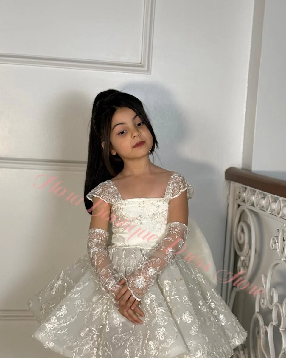 Lovely Girl Custom Flower Girl Dress White Tulle Wedding Floral Appliqué Multi-layer Sleeveless Suitable for S and Communion