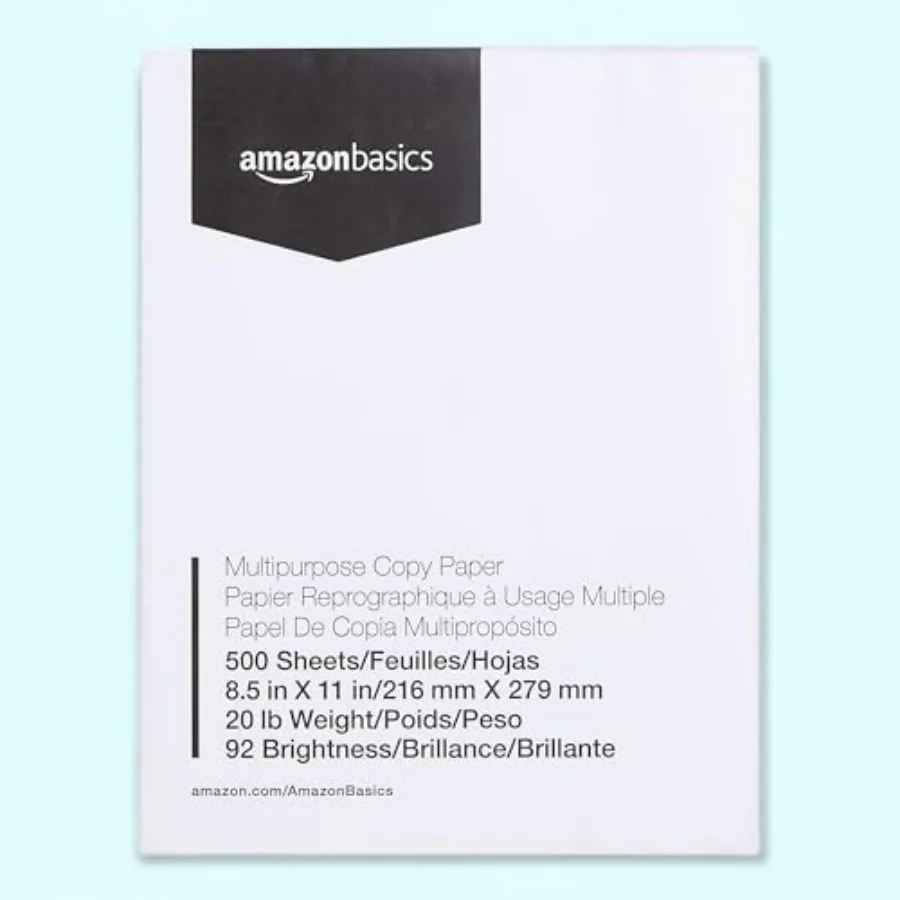 Multipurpose Copy Printer Paper, 8.5 x 11 Inch, 20 lb, 92 Bright, White, 500 Sheets,Jam-Free
