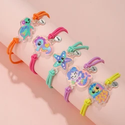 5Pcs/set Candy Color Elastic Rope Cute Acrylic Ocean Animal Charm Bracelet for Teens Girls Hairband Use Party Birthday Gift