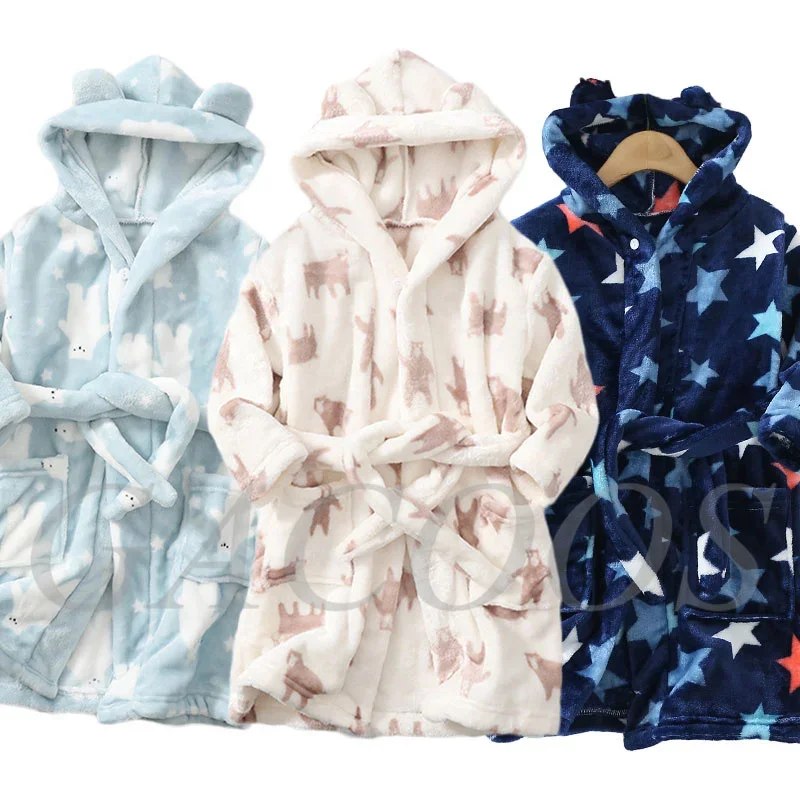 Long Sleeve Hooded Children's Bathrobe Cartoon Bear Panda Deer  Kids Robe Cute Animal Boy Bath Robe Spring Autumn Girls Bathrobe