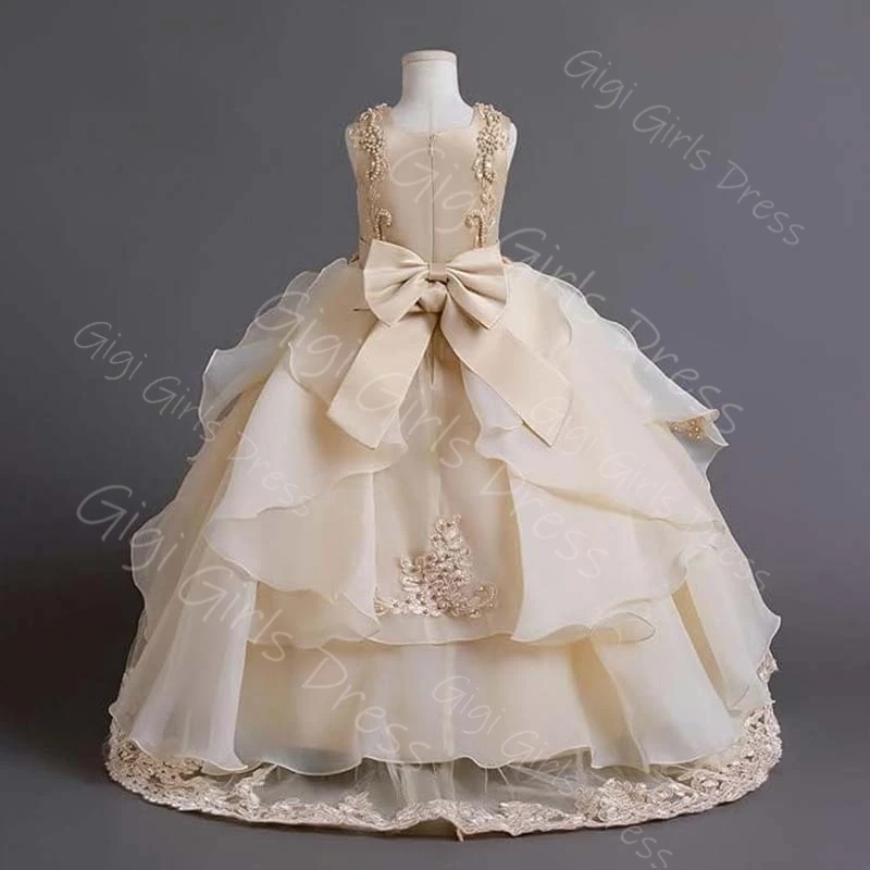 فستان فتاة الزهور بتصوير حقيقي لحفلات الزفاف للأطفال الصغار مزين بالدانتيل المطرز مكشكش من التل فستان الأميرة بالتواصل مخصص