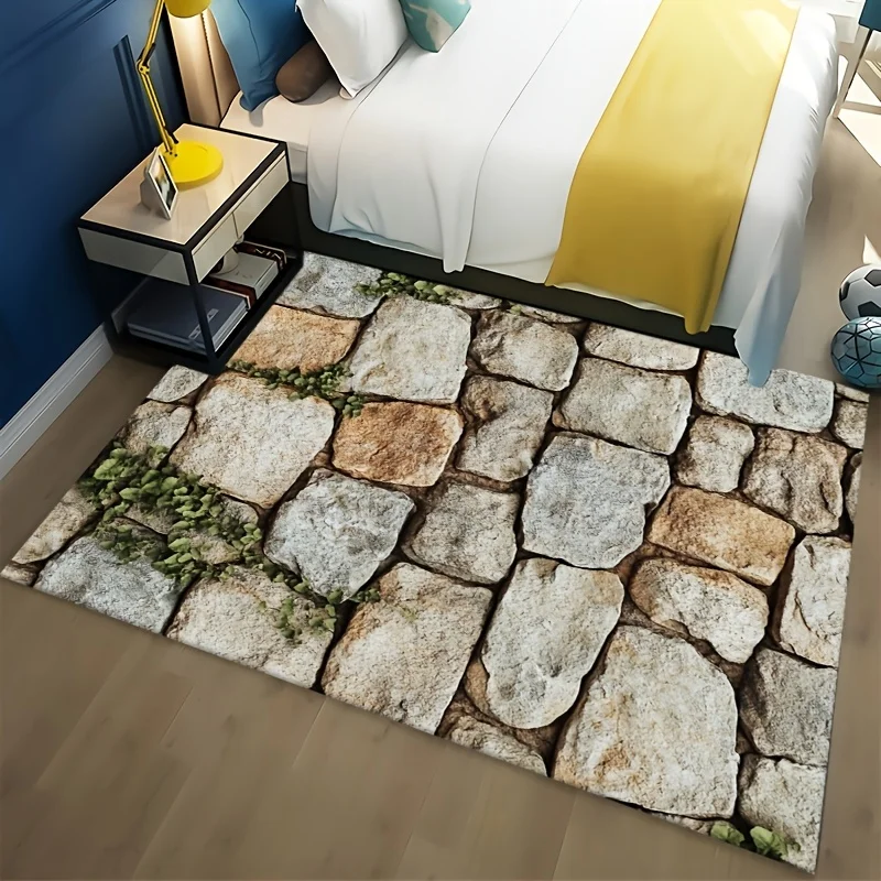 Polished Agate Stone Pebble Kitchen Entryway Small Area Rug, Colorful Gemstone Texture Non-slip Doormat for Hallway Laundry Room