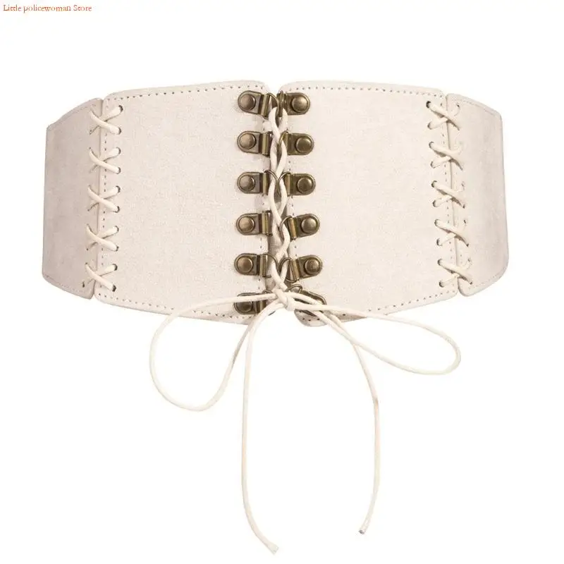 

F92D Women Corset SuedeFabric Corset Waist Belt Vintage Medieval Waist Cincher Waspie Belt Lace-up Tied Waspie for Female