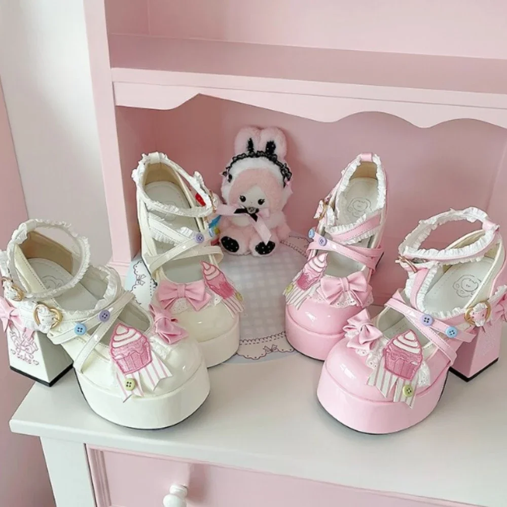 

Japanese Original Lolita Thick Heel Mary Jane Shoes Sweet Bow JK Uniform Square Heel Single Shoes Cute Platform Party High Heels