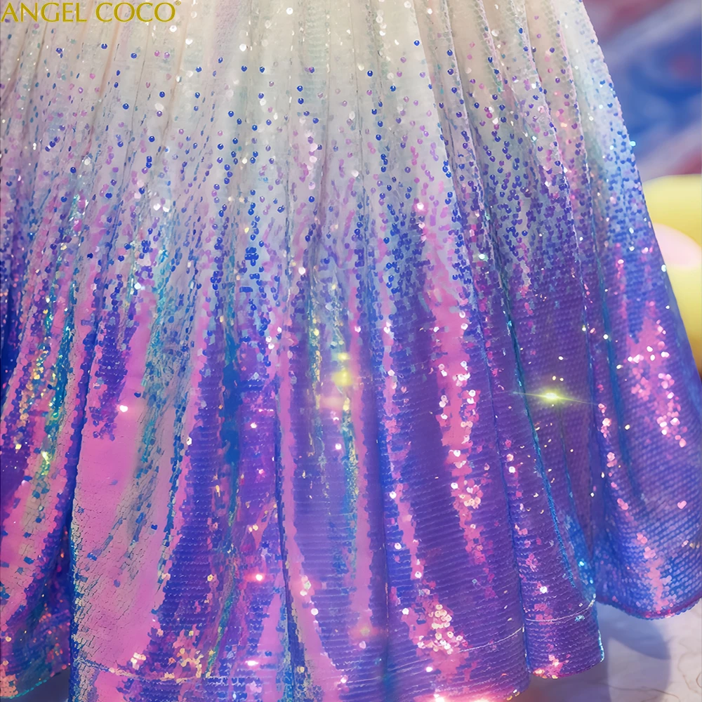 فساتين مسابقة الجمال أرجواني فاخرة مطرزة بالخرز، فستان سهرة رسمي رائع للأميرة للأطفال لحفلات الزفاف وأعياد الميلاد والعشاء