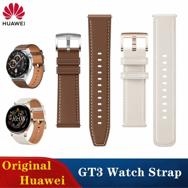 Original Huawei GT3 Pro 46mm 22mm Fluoroelastomer Rubber Strap for Huawei Watch GT3 42mm 43mm 20mm Genuine Leather Watch Strap