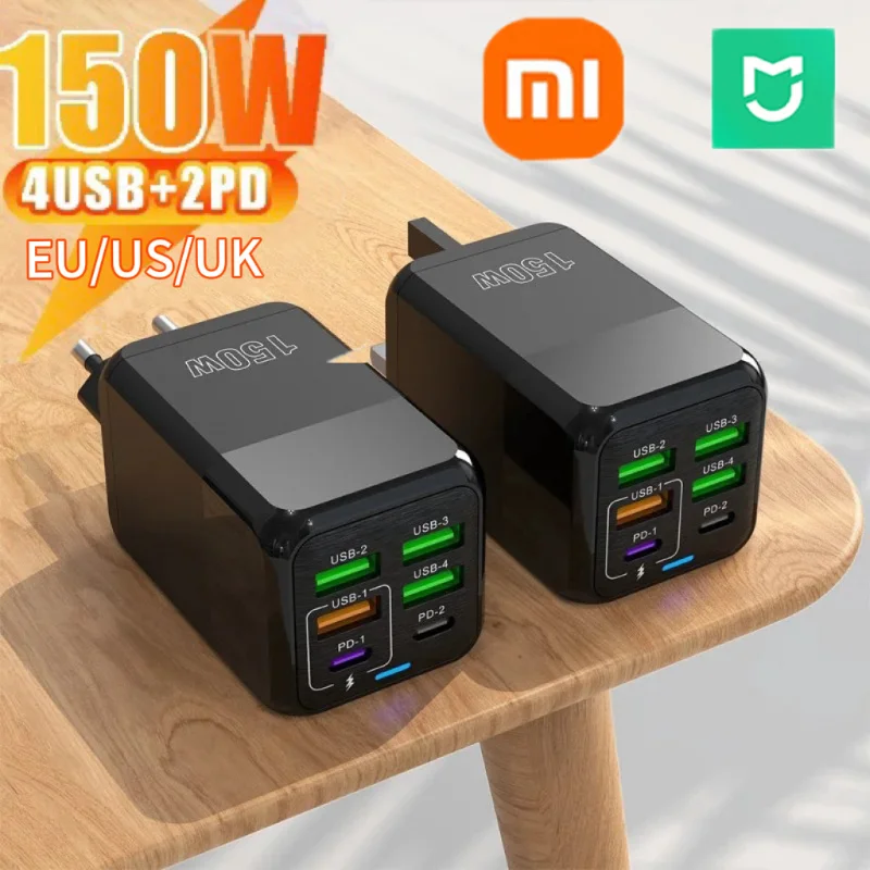 Xiaomi Mijia 150W 6 Ports Super Fast Charger Wall Adapter 120W Type C Cable PD QC3.0 USB C For Iphone Samsung Ipad Xiaomi Huawei