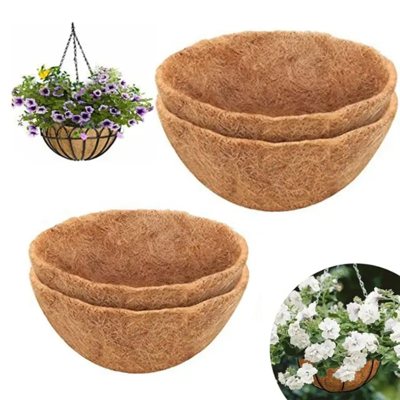 PZHI 3Pcs 12 Inch Round Hanging Basket Liners, Coconut Fiber Planter Liners for Flower Baskets, Breathable Biodegradable Plant