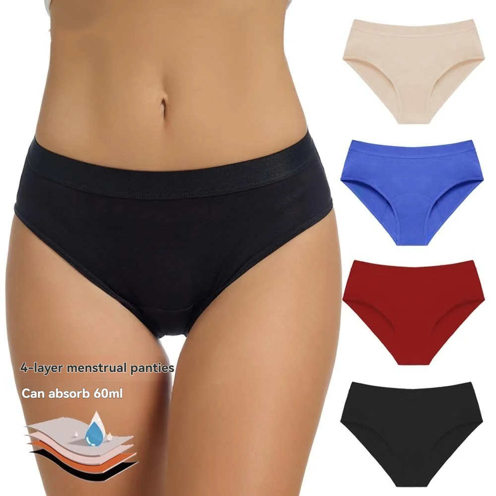 

4-Layer Absorbent Leakproof Menstrual Panties For Women Period Heavy Flow Physiological Pants Plus Size Cotton Postpartum Briefs