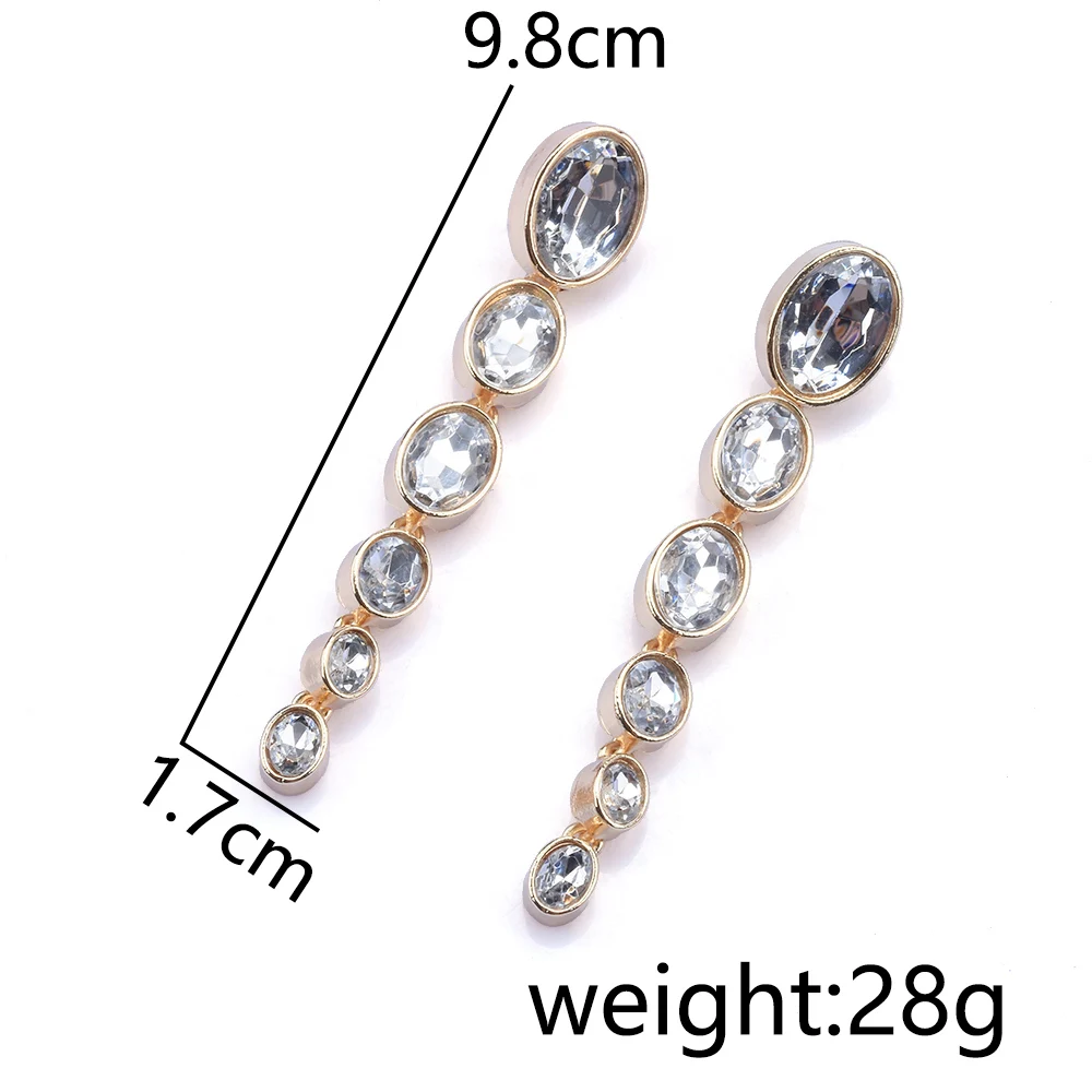 2025 New Fashion Inlay Crystal Oval Metal Shape Long Link Earrings Women Elegant Statement Indian Statement Earrings Jewelry