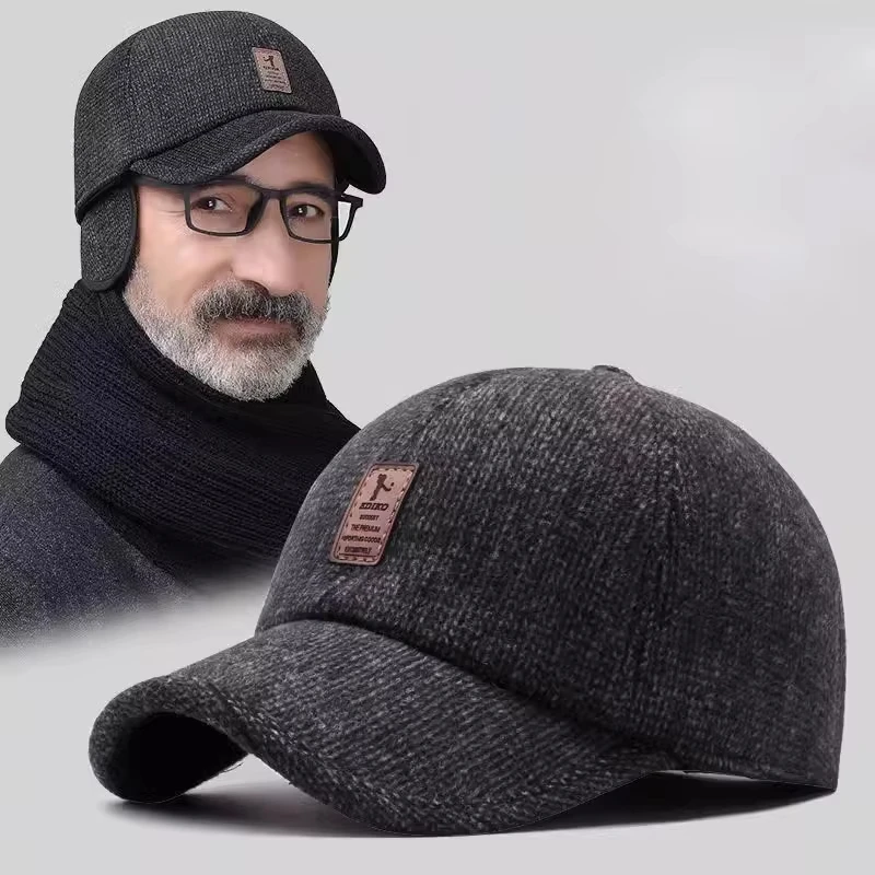 1 قطعة الرجال الخريف الشتاء قبعة في الهواء الطلق سميكة الدافئة قابل للتعديل غطاء للأذنين قبعة بيسبول منفذها القبعات السميكة