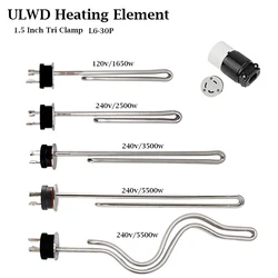 Homebrew Kettle Heating Element 1.5 Inch Tri Clamp Integrated All Stainless Steel ULWD Foldback Ripple 240v/120v