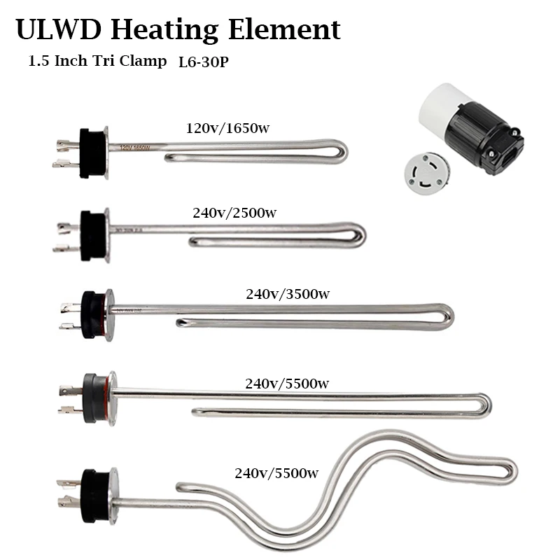 Homebrew Kettle Heating Element 1.5 Inch Tri Clamp Integrated All Stainless Steel ULWD Foldback Ripple 240v/120v