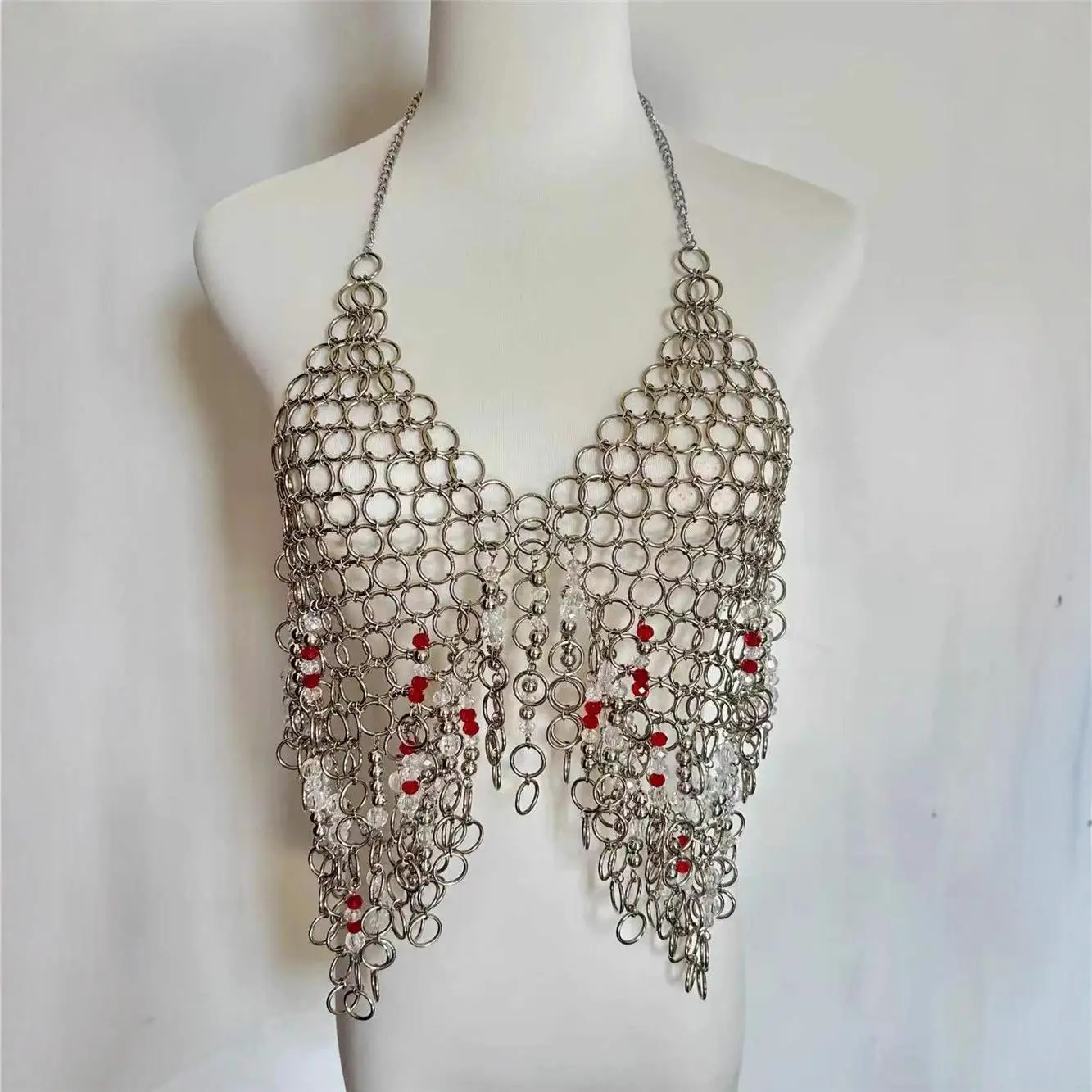 

Handmade ell Metal Vest Jewelry Cross-Border All-Match Bright Sequins Sexy Body Chain Circle Chest Nelace Women's Vest
