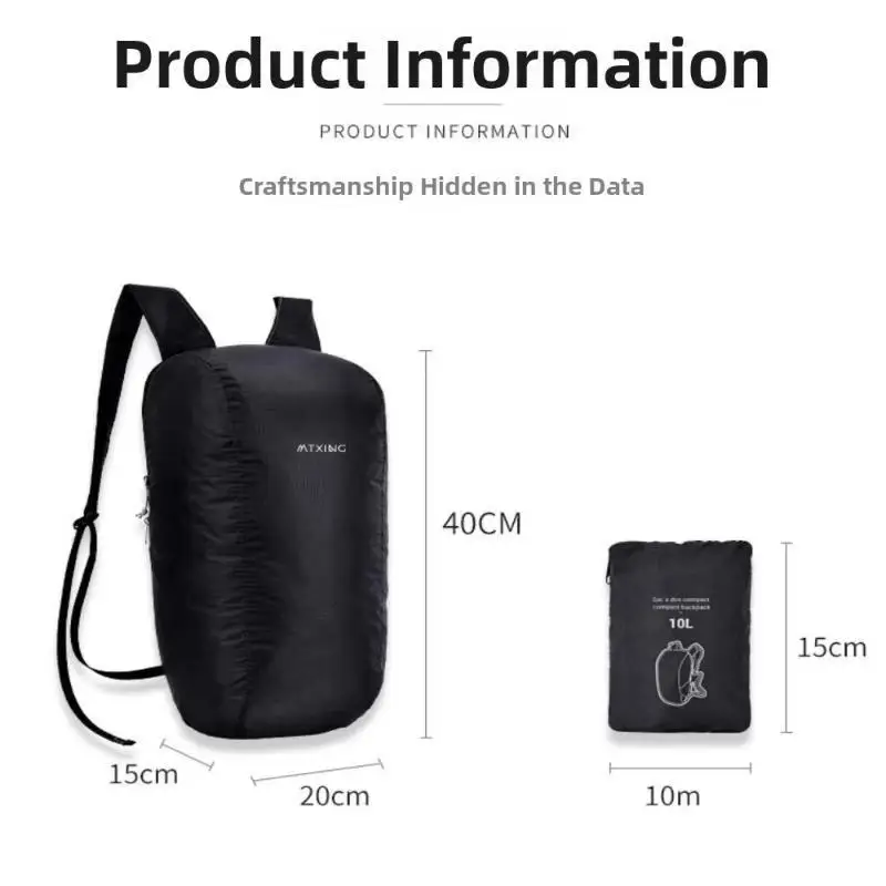 Hochwertiger, leichter, faltbarer 10L-Rucksack für Herren und Damen, ideal für Outdoor-Aktivitäten – Detail 3