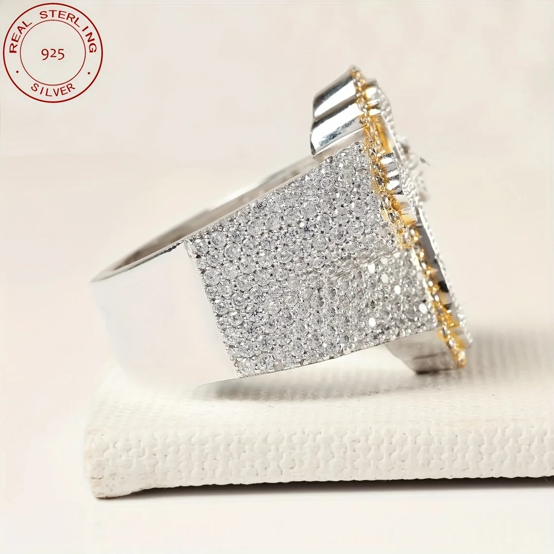 แหวนเงินแท้ 925 ลายกากบาทแบบ Iced Out สไตล์ฮิปฮอป รุ่นใหม่ล่าสุดปี 2025 สำหรับผู้ชาย ดีไซน์เรโทรสองสี เครื่องประดับคุณภาพ