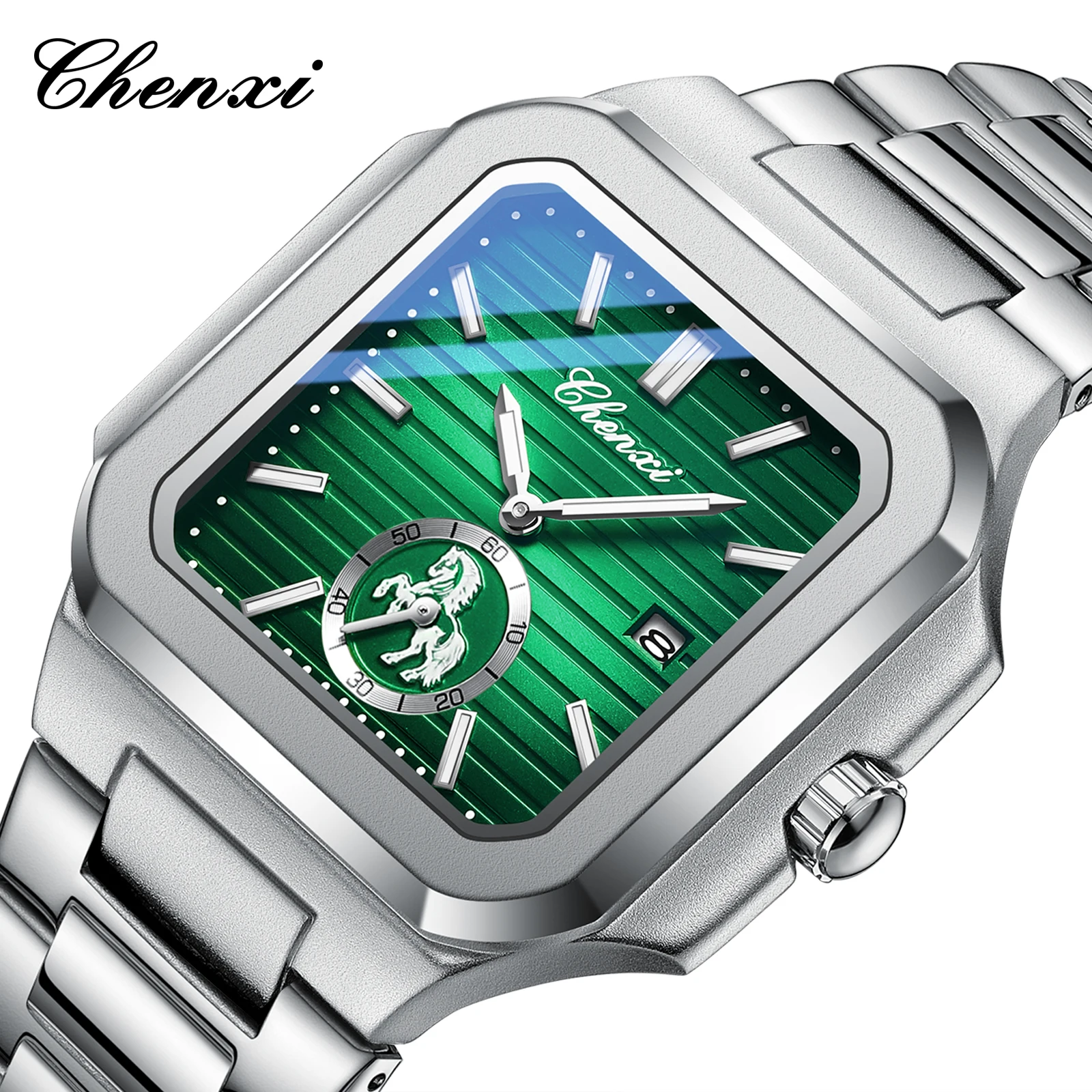 

2025 новые модные мужские часы CHENXI, роскошные часы с конским циферблатом, водонепроницаемые, с календарем, квадратные, из нержавеющей стали, деловые кварцевые часы